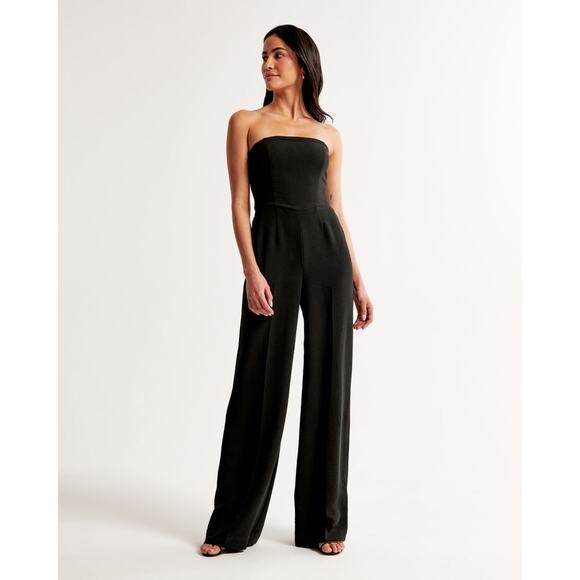 Abercrombie & Fitch Strapless Premium Crepe Jumpsuit Black‎ New with Tag - Picture 2 of 9